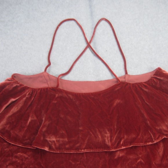 Madewell Tank Womens Small Rust Red Velvet Ruffle Cold Shoulder Spaghetti Top - Picture 6 of 13